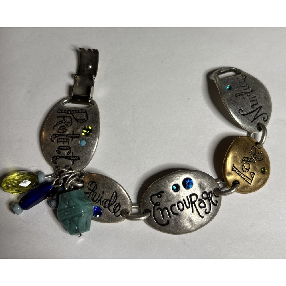 Inspirational Mother Bracelet Mixed Metal Engraved Words Beaded Dangle Charms